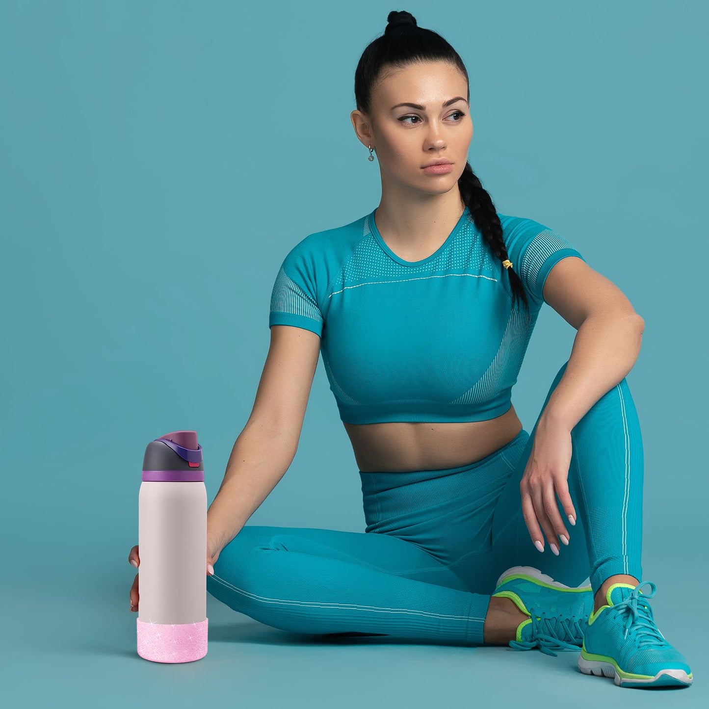 2PCS Glitter Silicone Boot for Owala Water Bottle 24 oz 32 oz 40 oz, Anti-Slip Protective Sleeve for Owala Twist,FreeSip and Flip Stainless Steel Water Bottle, BPA-Free, Dishwasher Safe, Accessories