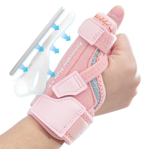 CURECARE 2-in-1 Thumb Brace - Removable Spica Splint for Left/Right Hand | 3-Level Stability, Pink (S/M)