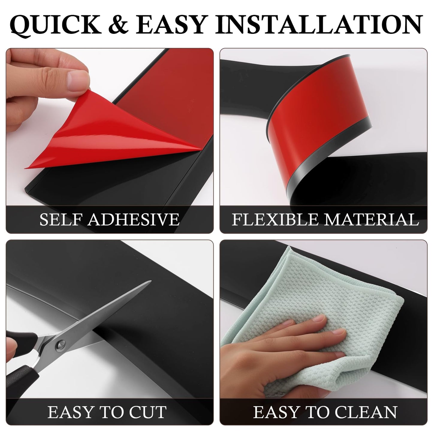 POPAKAN Flexible Baseboard Molding Trim 4" x 60 ft, Self-Adhesive Vinyl Wall Base Cove Base, Peel and Stick Rubber Wall Base Molding Trim - Black