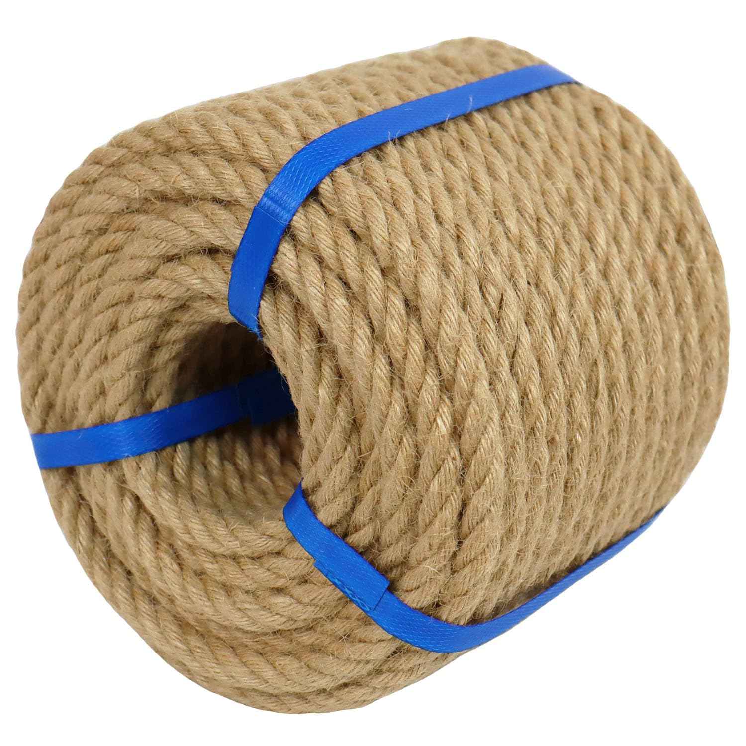 3/8 Inch Natural Jute Rope, 100 Feet Hemp Rope, 4 Strands Twisted Manila for Crafts, Gardening, Cat Scratching Post, Home Decorating, Indoor/Outdoor Use