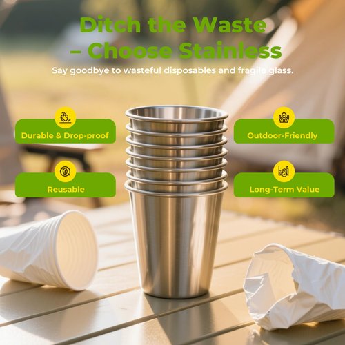 Luxgola 8 Pack 16oz Stainless Steel Cups, Stainless Steel Stacking Beer Pint Cups, Stainless Steel Water Tumbler for Home, Party, Camping, Outdoor, Stackable Drinking Glasses, Reusable, BPA Free