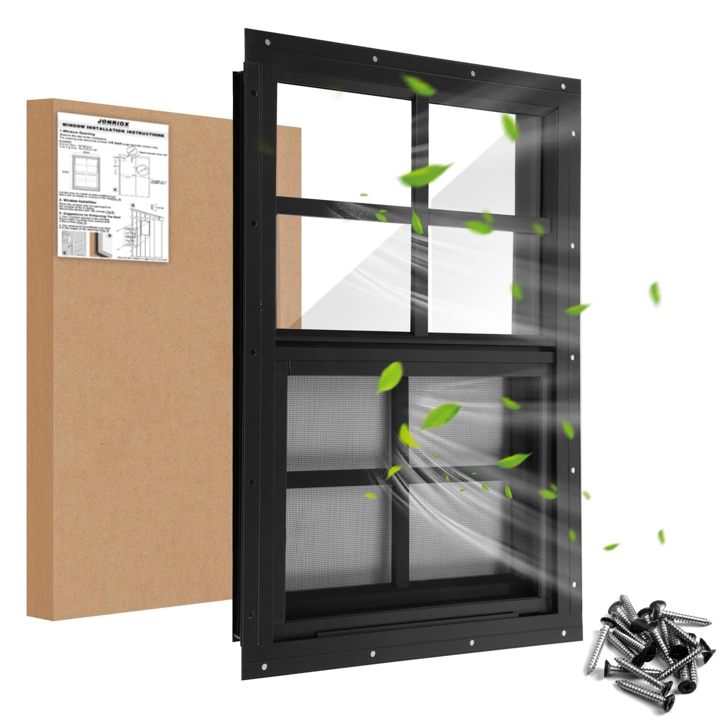 JONRIOX 18" W x 27" H Shed Window,Sliding Window, Aluminum Grey Flush Mount with Tempered Glass and Stainless Steel Screen, Playhouse Window, Chicken Coop Window, Household Window.(Gray 1 Pack)