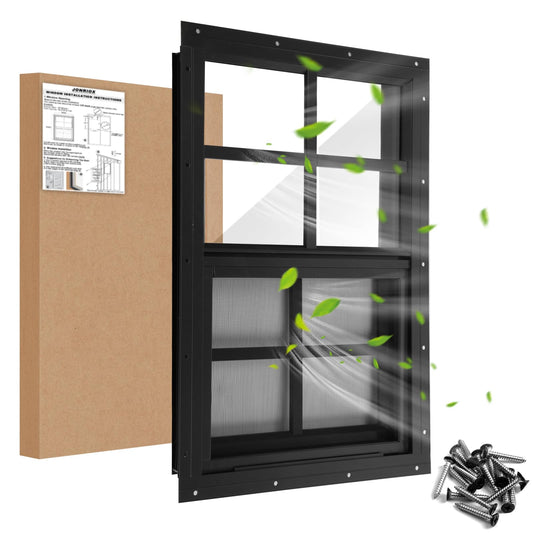 JONRIOX 18" W x 27" H Shed Window,Sliding Window, Aluminum Grey Flush Mount with Tempered Glass and Stainless Steel Screen, Playhouse Window, Chicken Coop Window, Household Window.(Gray 1 Pack)