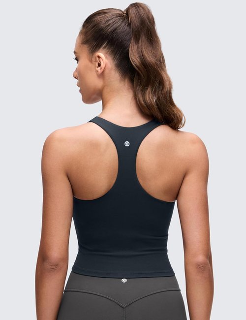 CRZ YOGA Butterluxe V Neck Crop Tank Top - Wireless Padded Racerback Yoga Bra for Women