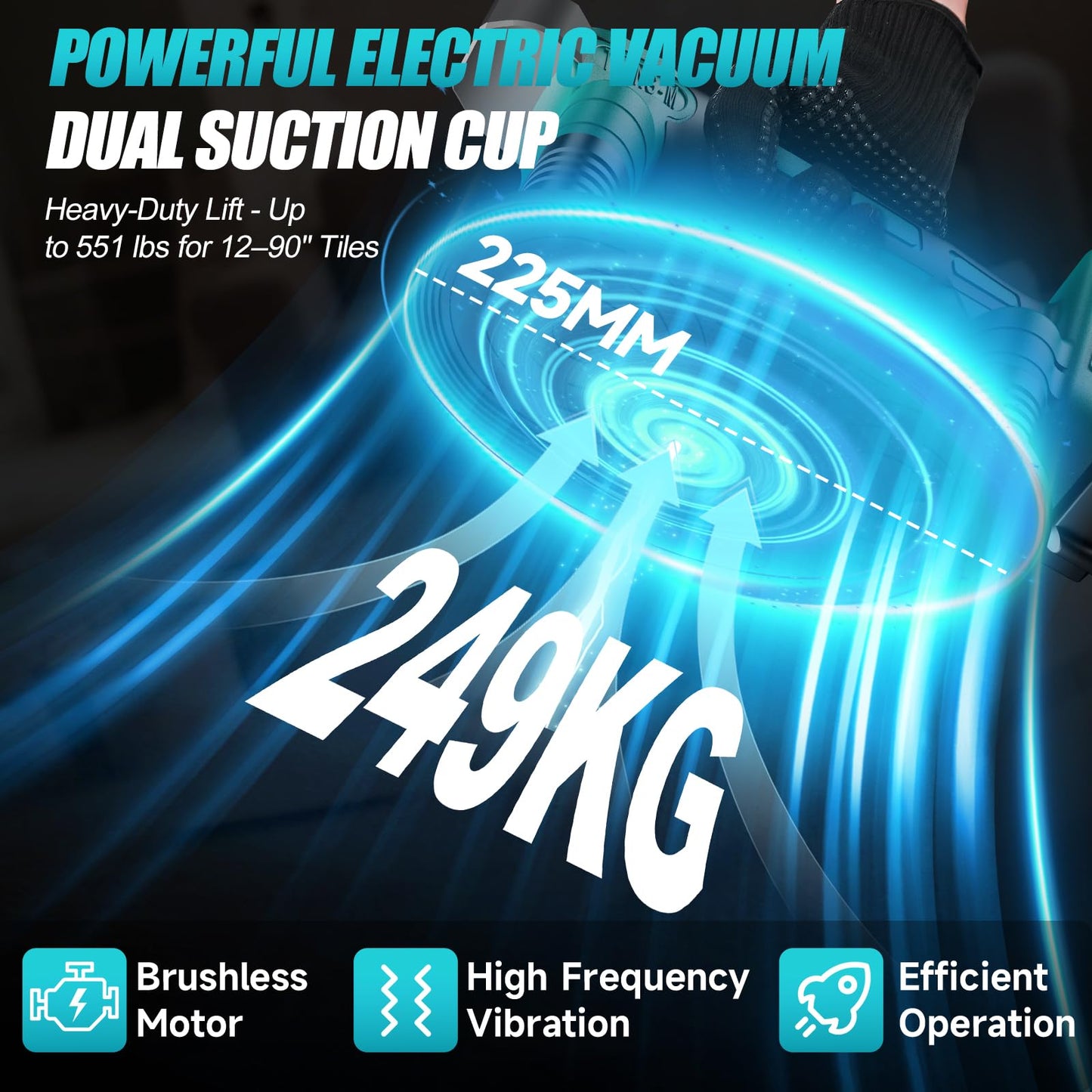 Cordless Tile Vibration Tool, Tile Vibration Leveling Machine with 2 × 1500mah Batteries, Max 28000r/Min 9 Adjust Speed 3-In-1 Portable Tile Suction Cup Tool for Tile, Wood, Floor, Wall