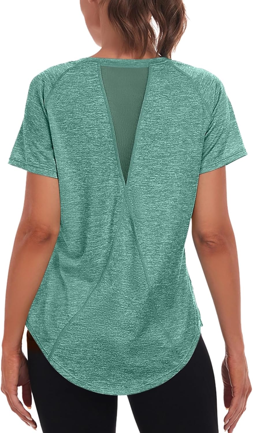 Skiennix Women's Workout Tops - Short Sleeve Dry-Fit Mesh Open Back Gym Tee | Loose Fit Exercise Shirt