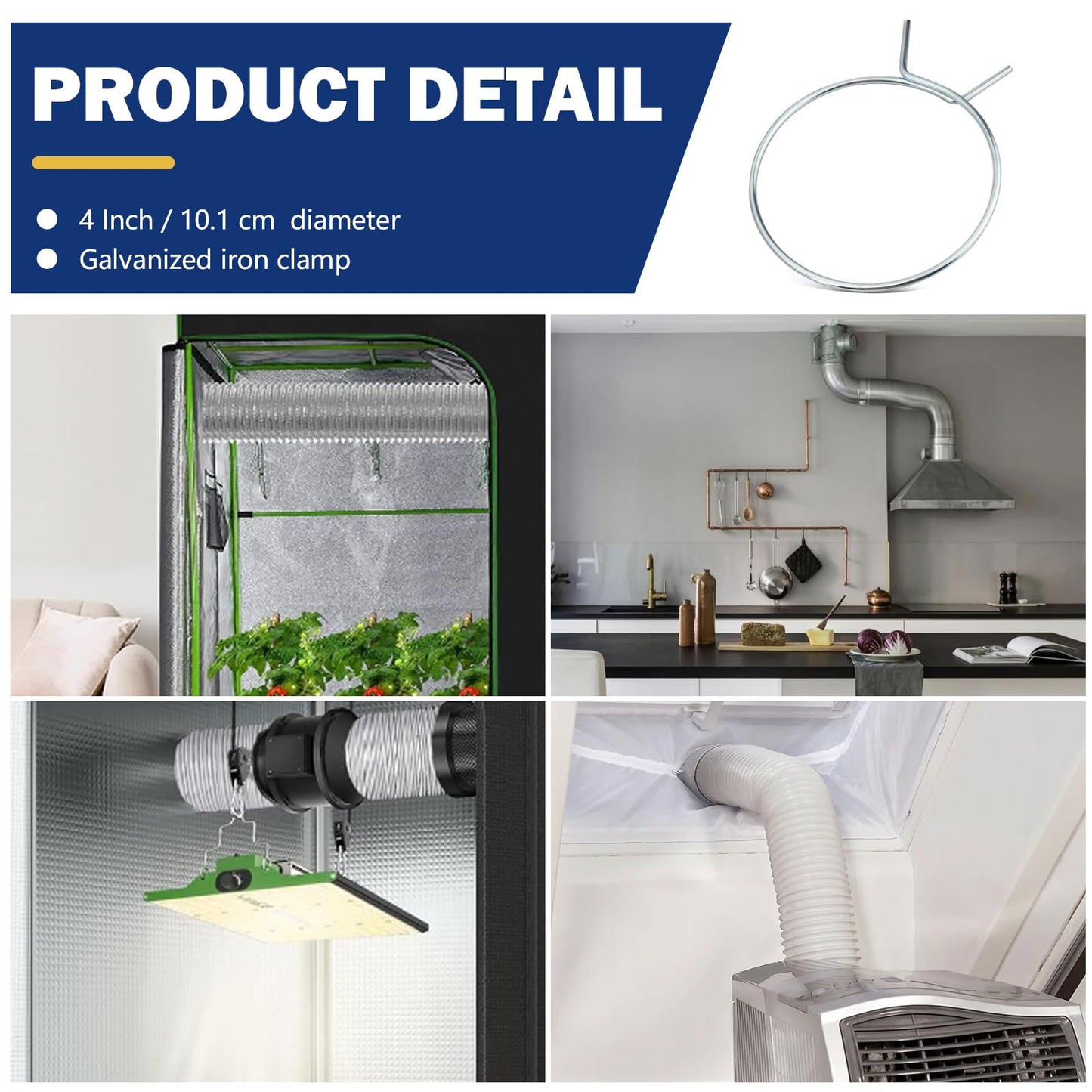 Dryer Vent Tube Tension Clamp 4 Inch, Dryer Tube Clamps Connect with 4 In Dryers Vent Hose, 4 Inch Diameter Quick Release Hose Duct Clip, 10 Pcs