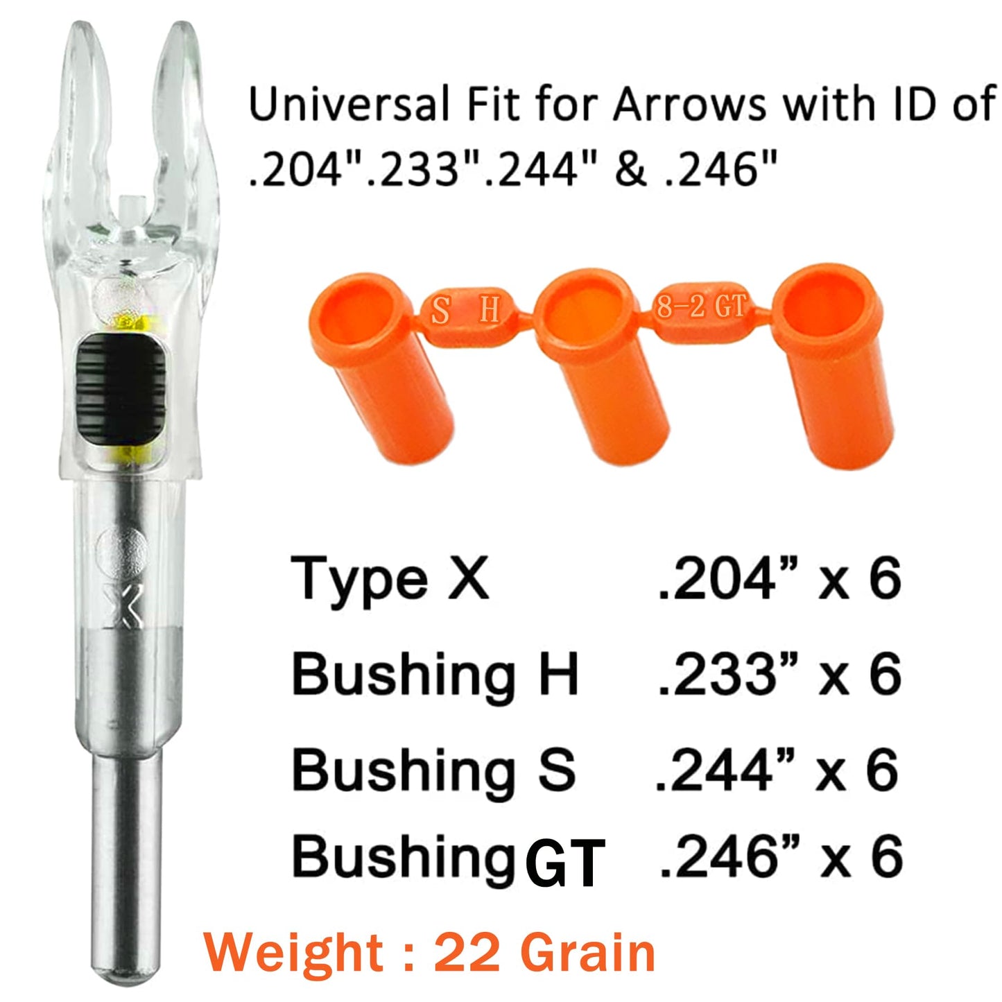 KEAUP 6PCS X Lighted Nocks for Arrows with .204 .233 .244 .246 Inside Diameter with H, S, GT Bushings High-Visibility LED Arrow Nocks, ON/Off Switch Included