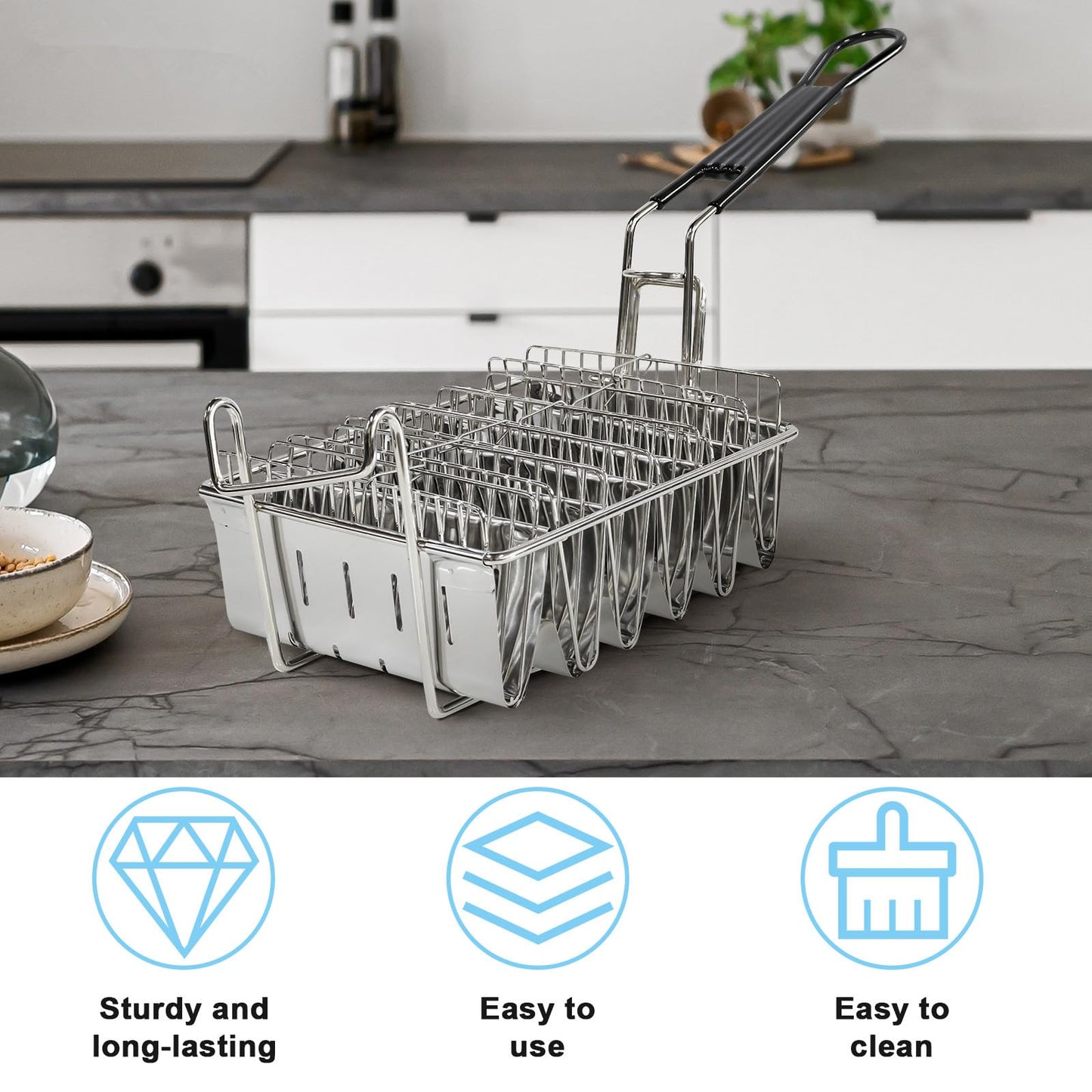 8 Shells Taco Fry Basket Stainless Steel Taco Shell Maker Basket with Handles for Burritos and Tortillas kitchen Taco Shell Mold for Frying