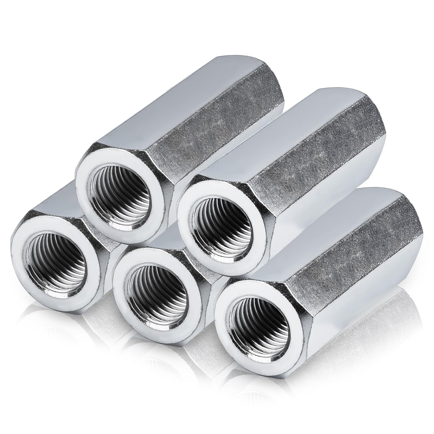 Hicarer 5 Pcs 014973322175 Coupling Nuts 3/8-24 x 1-1/8" Hex Coupling Nut with Zinc Plate Threaded Rod Connector