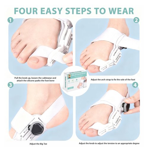 GAB Upgraded Bunion Corrector for Women & Men - Adjustable Bunion Splint with Knob for Big Toe Relief & Hallux Valgus Correction, Day/Night Orthopedic Toe Straightener (2, White)