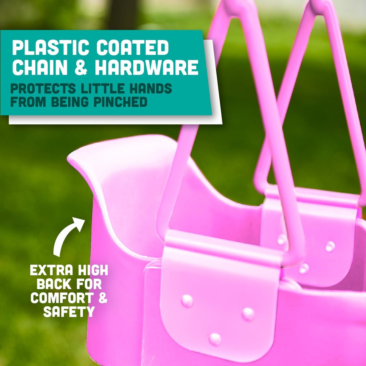Squirrel Products Premium High Back Toddler Swing Seat - Easy Install with Plastic Coated Chains - Pink