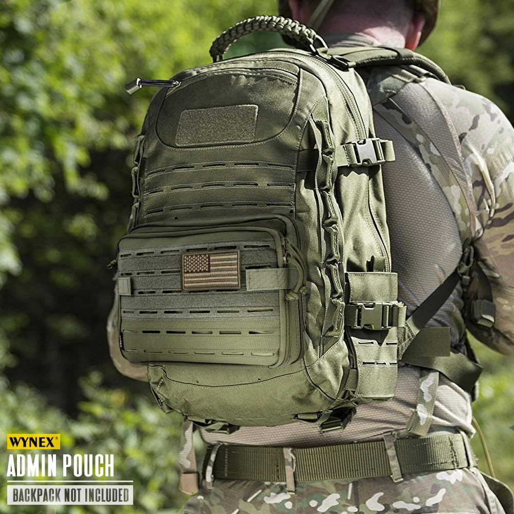 WYNEX Tactical Molle Admin Pouch - Laser Cut Design Utility Organizer with Map Pocket | EDC EMT Pack