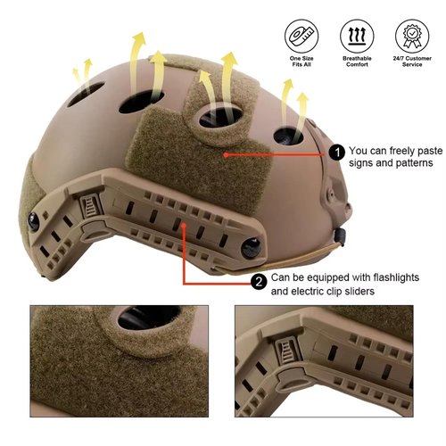 Airsoft Helmet,GWEUZMALL PJ Type Tactical Paintball,Airsoft Adjustable Fast Helmet with Accessories,Military Gear (TAN)