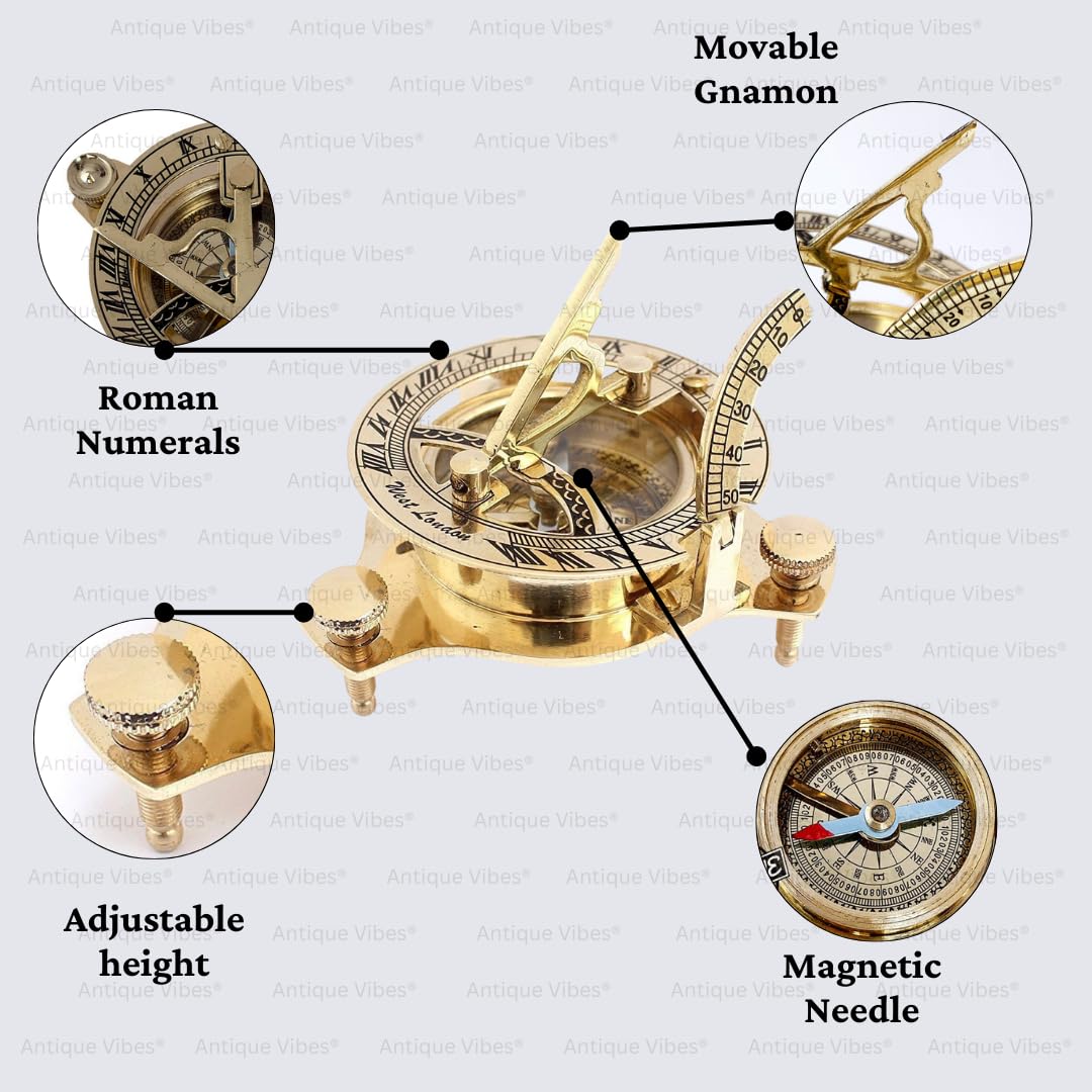 Brass Sundial Compass Maritime Pocket Sun Watch Compass Hiking/Travel/Camping Gifts