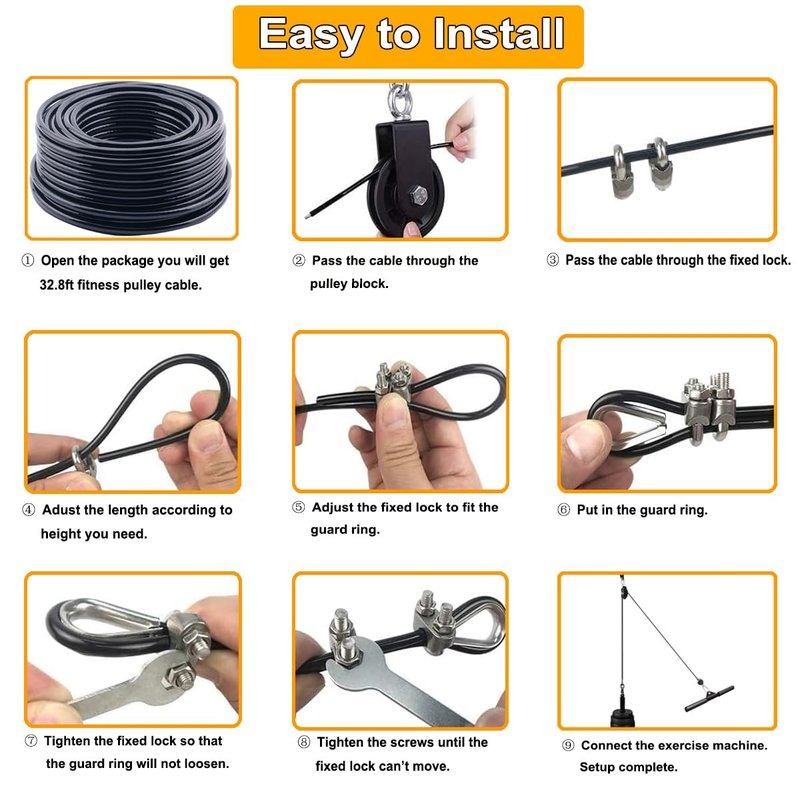 WRFDEC 98.4Ft Fitness Pulley Cable,Replacement Cable Machine Accessories for DIY Home Gym, Gym Cable Replacement,3/16"(5mm) TPU Coated