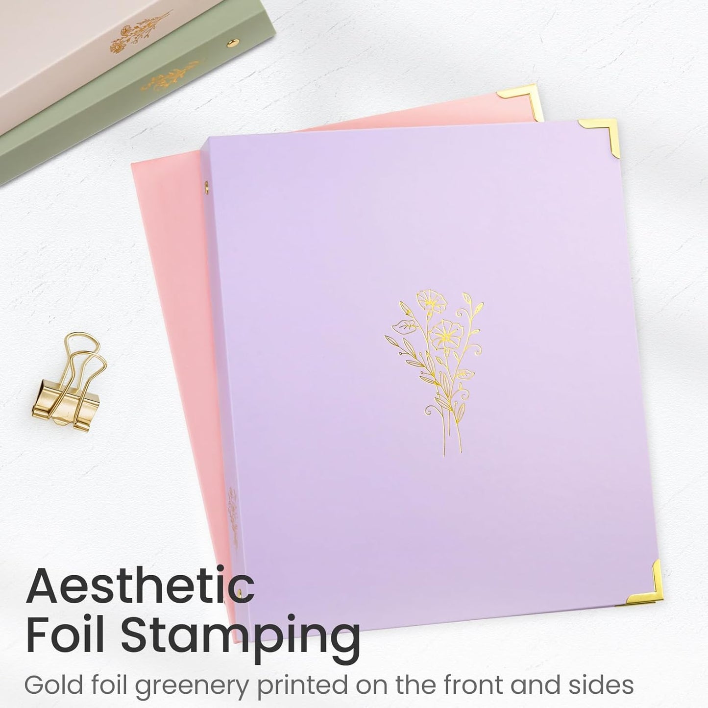 Sooez 1-Inch Three Ring Binder - Cute Design with Gold Foil & Metal Corners | Fits 8.5" x 11" Paper