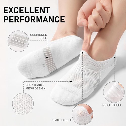 FAYBOX No Show Socks - Women's Cushioned Invisible Footies for Running | 6 Pairs, Low Cut Ankle Design