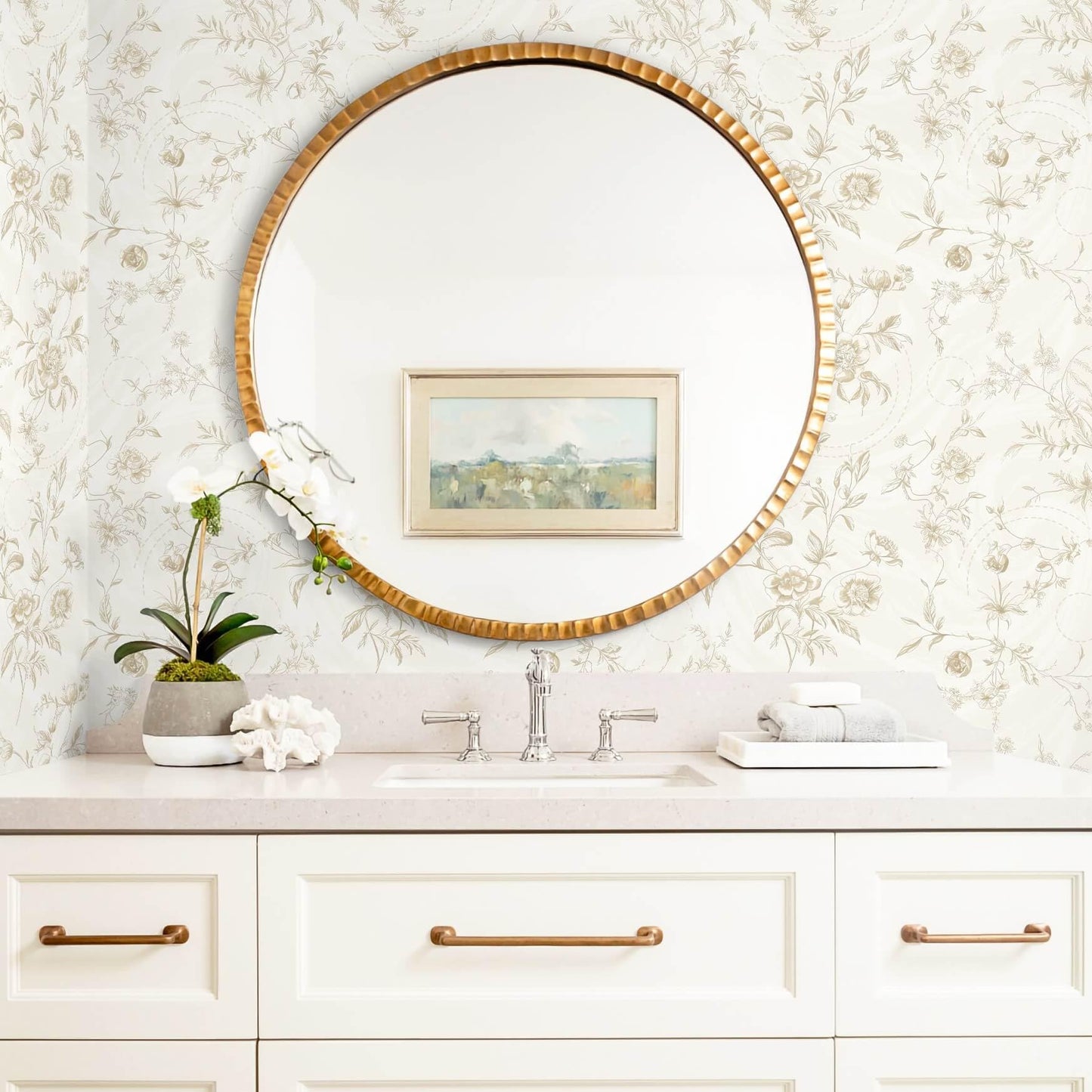 Ismoon Peel and Stick Wallpaper Floral Vintage Stick on Wall Paper Beige French Textured Contact Paper for Cabinet Removable Self Adhesive Wallpaper Vinyl Roll Shelf Deco, 17.3x78.7in