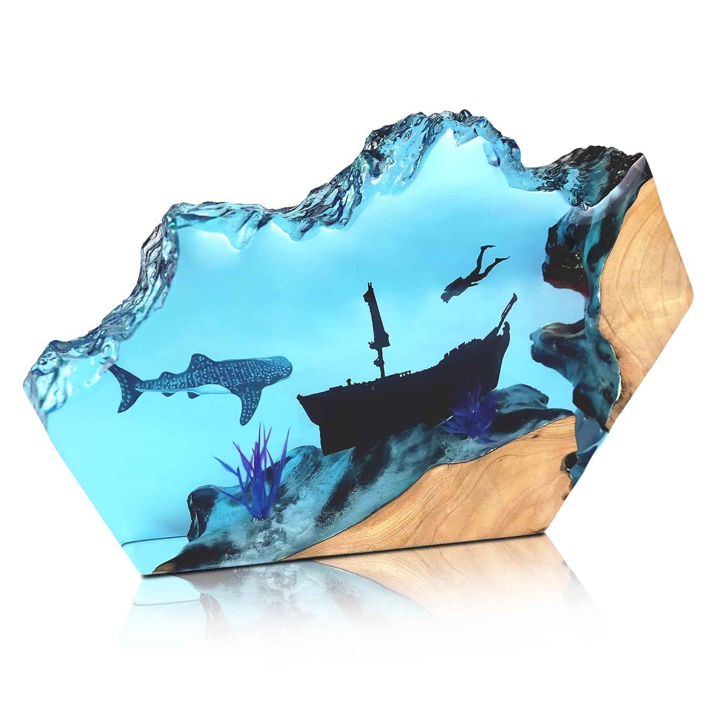 eletriace Epoxy Resin Lamp, Ocean Night Light,Artistry Home Decor Bedside Nightlight, Unique Resin Lighting, Nightstand Decorations for Bedroom, Suitable for Holidays(Sunken Boat)