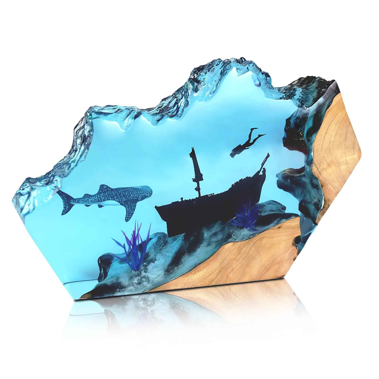 eletriace Epoxy Resin Lamp, Ocean Night Light,Artistry Home Decor Bedside Nightlight, Unique Resin Lighting, Nightstand Decorations for Bedroom, Suitable for Holidays(Sunken Boat)