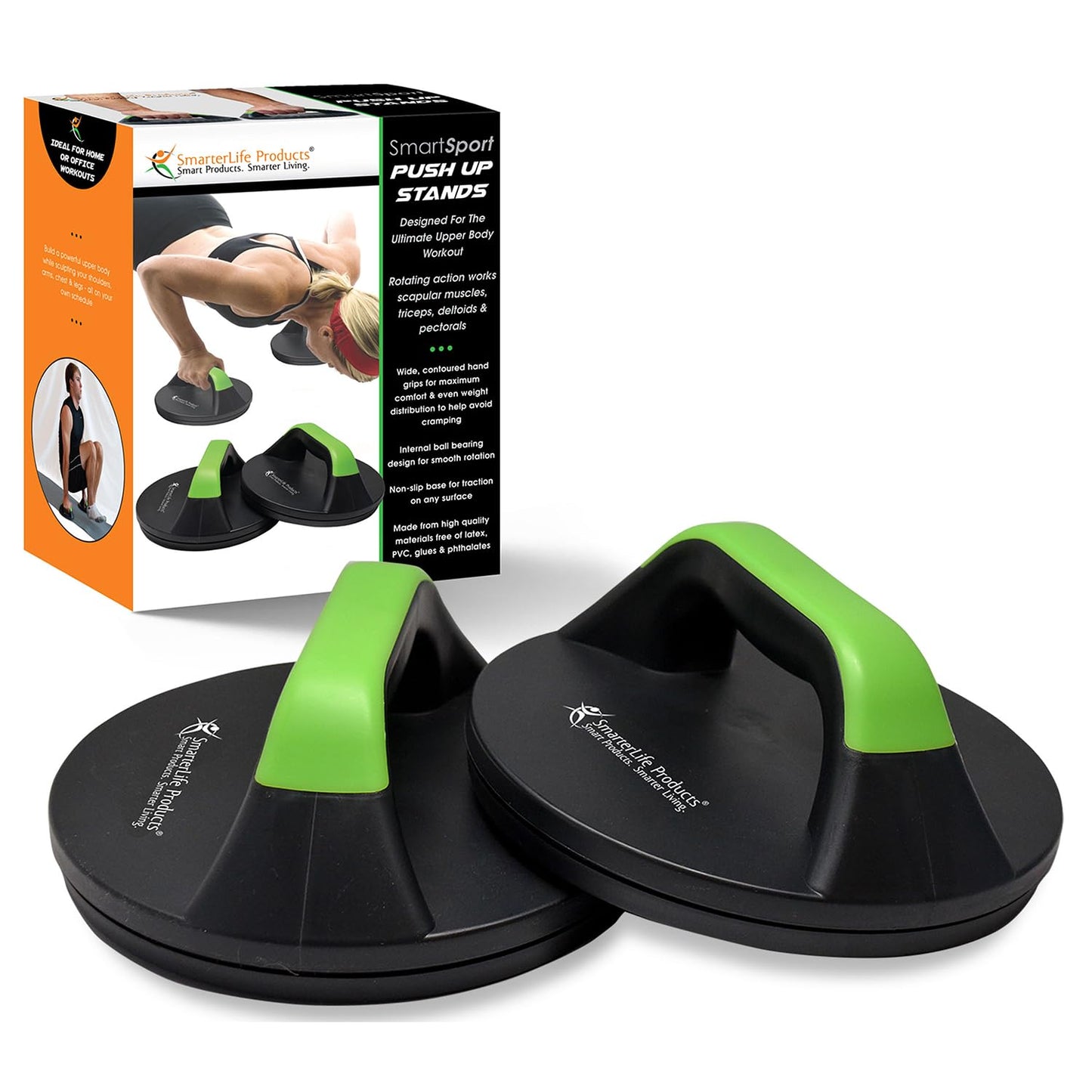 SmarterLife Push-Up Bar for Men & Women - Push-Up Handles for Floor to Prevent Elbow & Wrist Strain, Wide Grips with Non-Slip Rubber Pads for Comfort - Two Push-Up Bars & Workout Guide Included