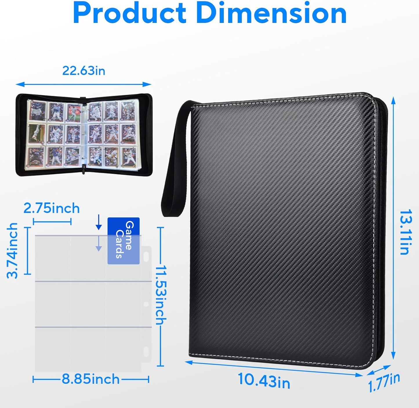 Skiennix Portable 9-Pocket Trading Card Binder - Holds 720 Cards with Removable Sleeves | Ideal for Sports & Game Cards