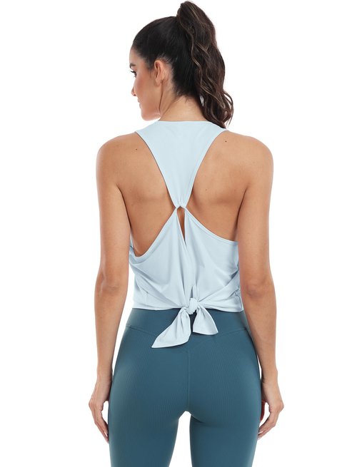 icyzone Racerback Workout Tank Tops for Women, Cool Feeling Loose Gym Athletic Yoga Exercise Running Sports Shirts (Sheer Blue, XL)