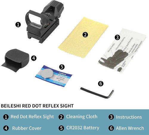 Beileshi Reflex Sight - Adjustable 4 Reticle Styles & 5 Brightness Settings | Red Green Dot with 20mm Rail Mount