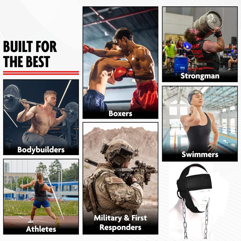 Neck Exercise Trainer-Adjustable Neck Harness for Weight Training/Neck Exerciser with Chain Weight Lifting Chin & Head Neck Exerciser Straps Gym Bodbuilding Equipment and Neck Injury Recovery