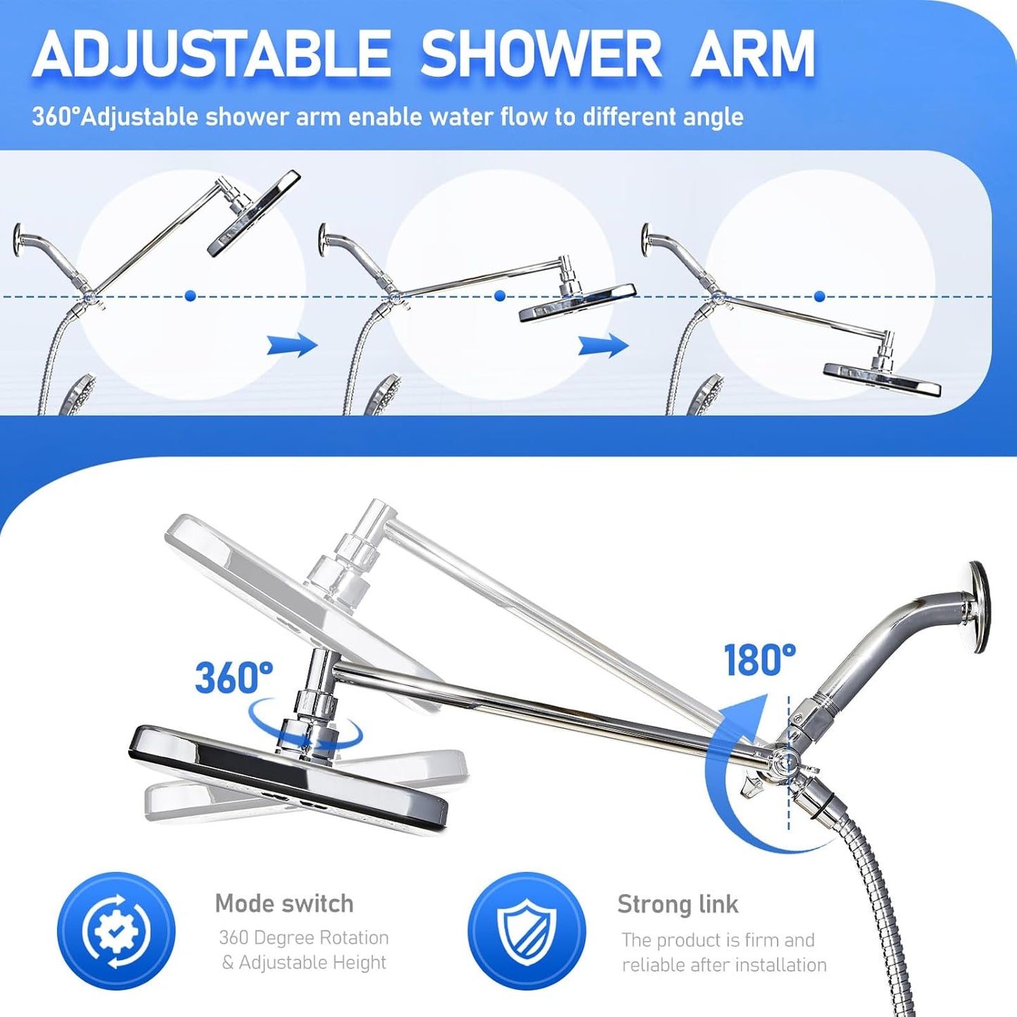 High Pressure 5-Mode Wide Rain Shower Head Combo with Handheld & Extension Arm - Black