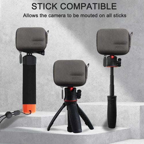 FiTSTILL Grey PU Mini Carrying Case for Go Pro Hero 13/12/11/10/9/8/7/(2018)/6/5 Black,Hard Shell Travel Storage Case for DJI Osmo Action,AKASO,Campark,YI Action Camera and More