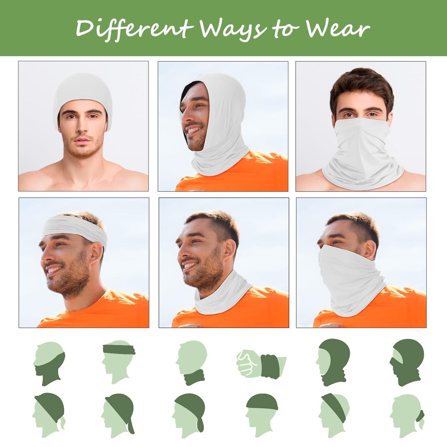 Geyoga 6 Pieces Summer UV Protection Cooling Neck Gaiter Face Clothing Neck Gaiter Mask Scarf Sunscreen Breathable Bandana(White)