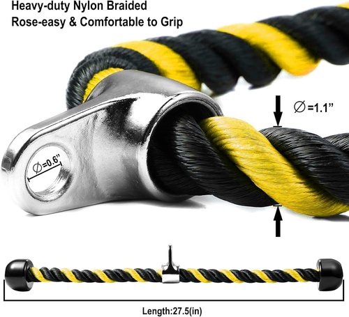 Deluxe Tricep Rope - Non-Slip Cable Attachment for Easy Grip | 27 & 36 Inch Length for Gym Workouts