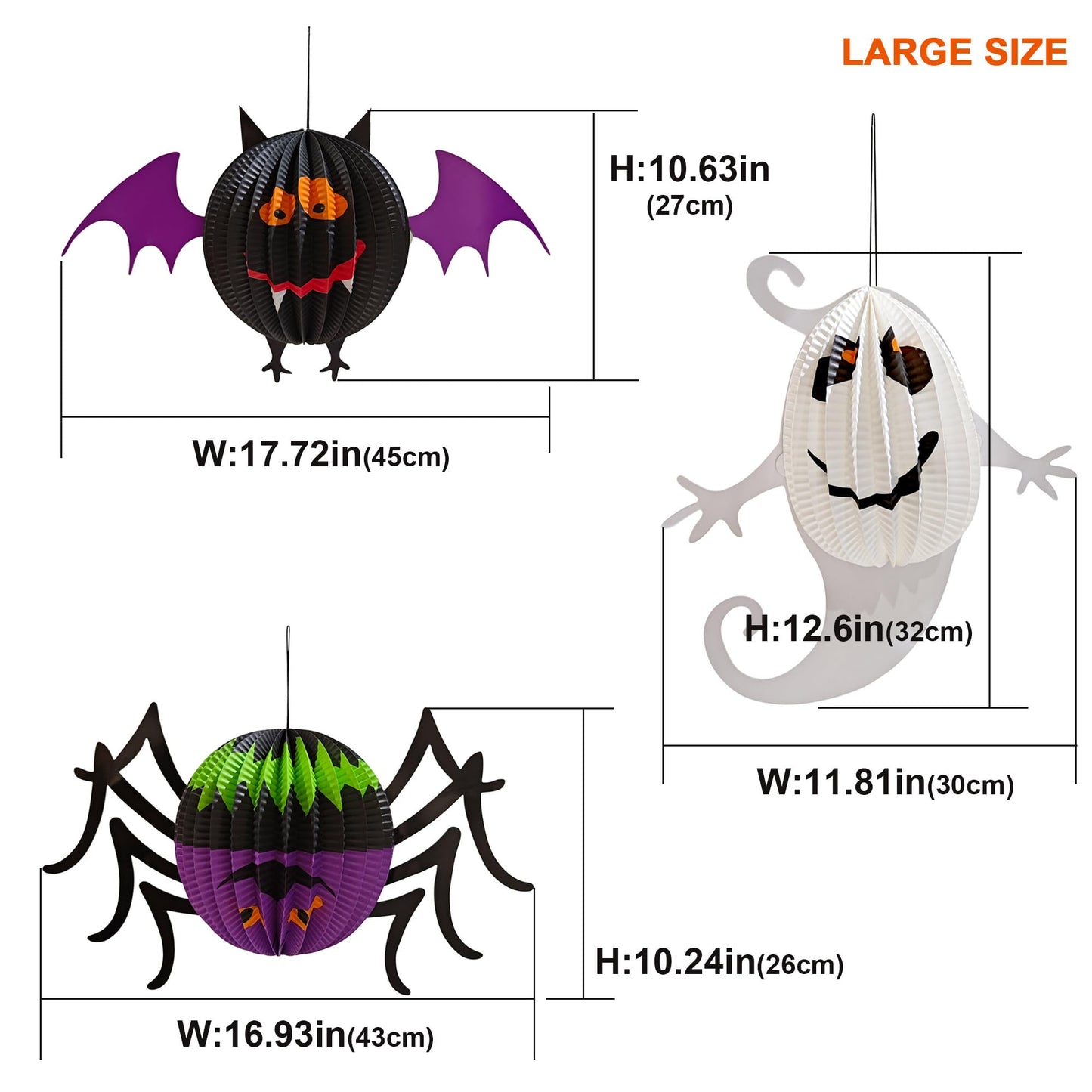 AIMI Halloween Party Decorations 6 Pack, Large 12-20Inch Hanging Paper Lanterns 3D Folding Pumpkins Spiders Ghosts Bats Halloween Party Supplies for Boys Girls Kids Home School Decor Indoor