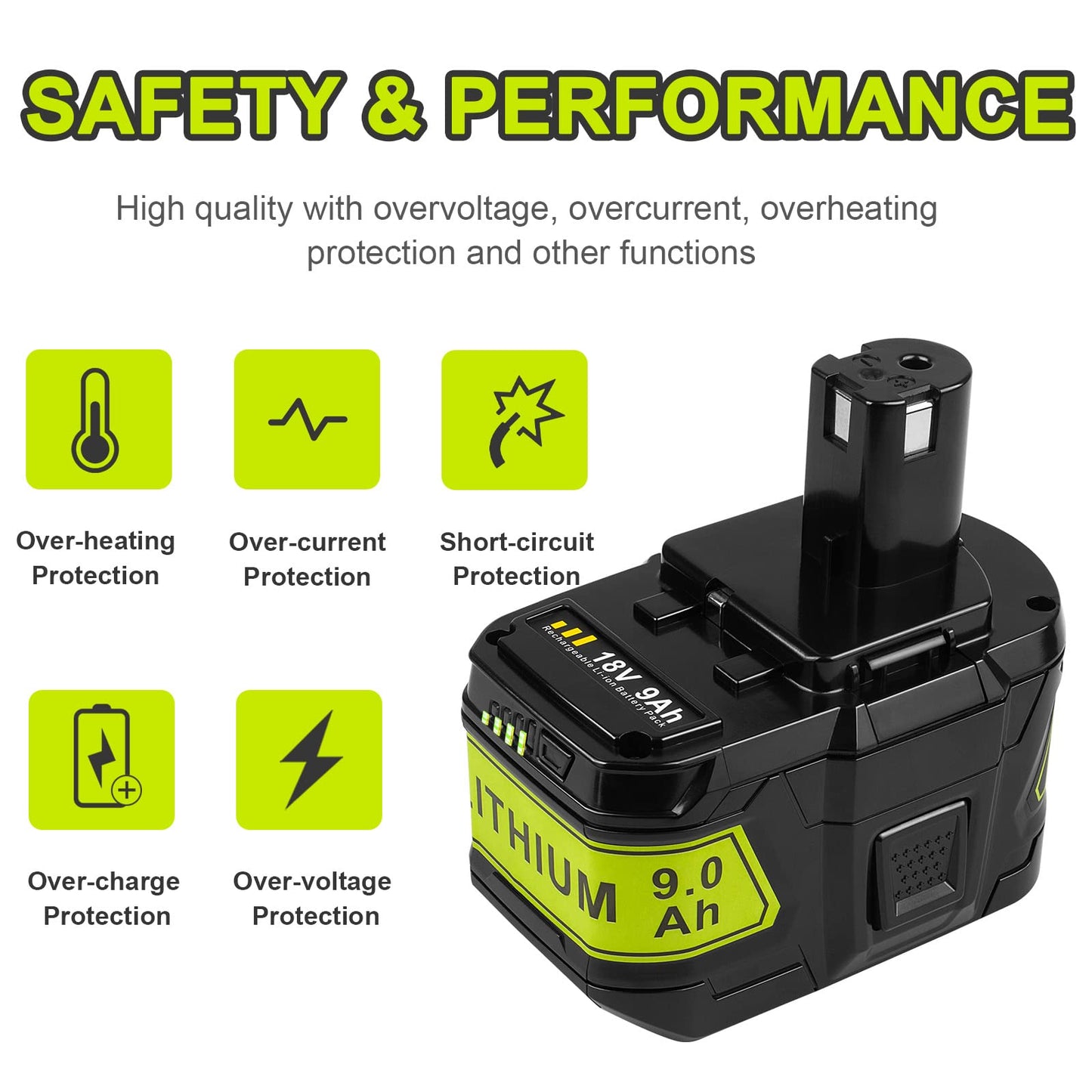 Futurebatt 2Pack High Capacity 9.0Ah Replacement Battery P109 for Ryobi ONE+ P102 P103 P104 P105 P107 P108 P109 P122 18 Volt Tools Battery