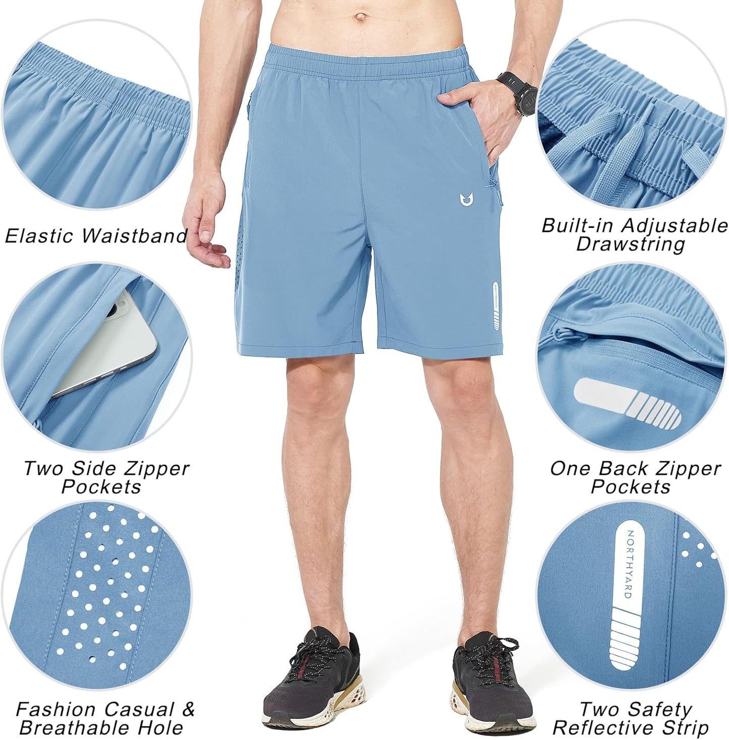 NORTHYARD Men's Athletic Running Shorts - Quick Dry Lightweight Gym Workout Shorts | 5"/7"/9" Options