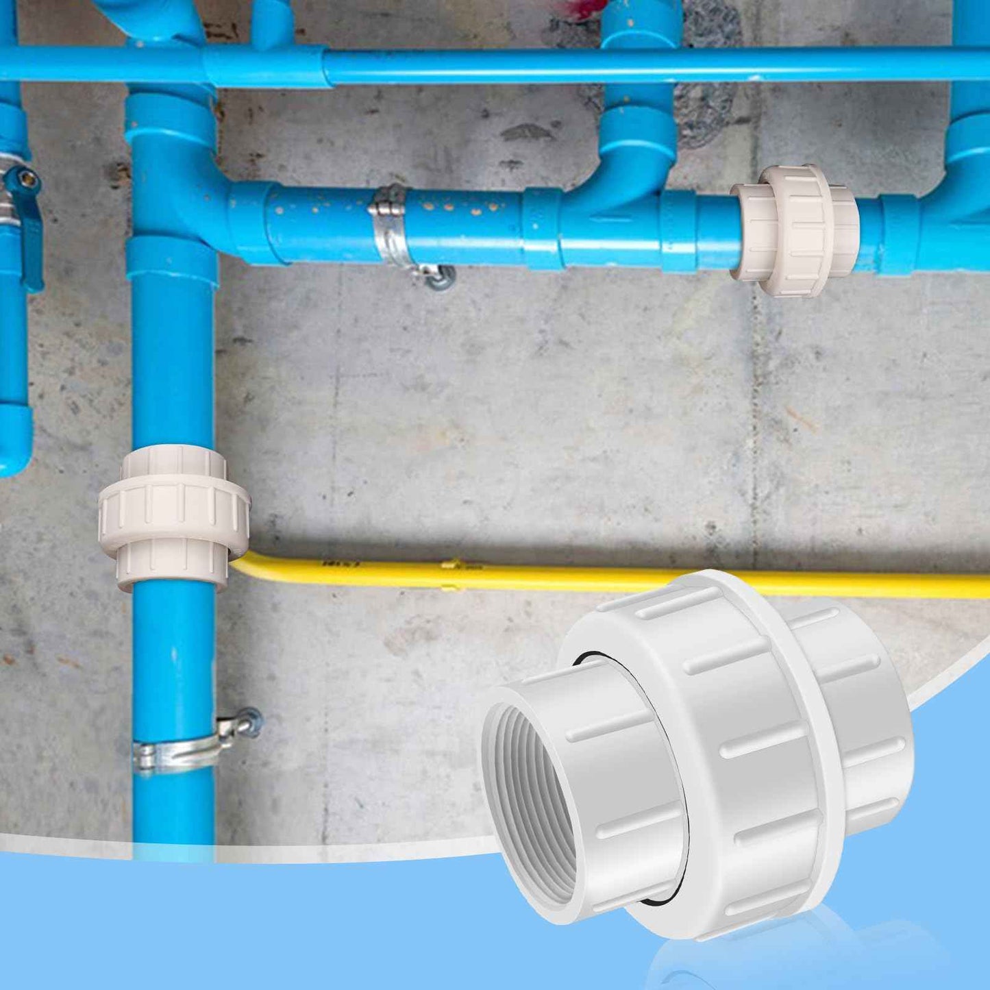 FANOVO 1-1/2 inch NPT Female PVC Pipe Union, 2pcs Schedule 40 White Plastic 1.5'' FIP to FIP Threaded Union Couplings Coupler Joint Connector Fitting, for Pool Sand Filter and Pump Applications