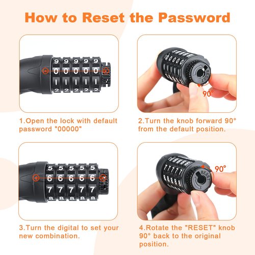 Heavy Duty Bike Chain Lock, 5 Digit Combination Resettable Bike Lock, Anti-Theft Hardened Steel Chain Bicycle Locks Keyless 3.2Ft Long 6mm/0.24" Thick for Bikes, E-Bike, Motorcycle, Motorbike