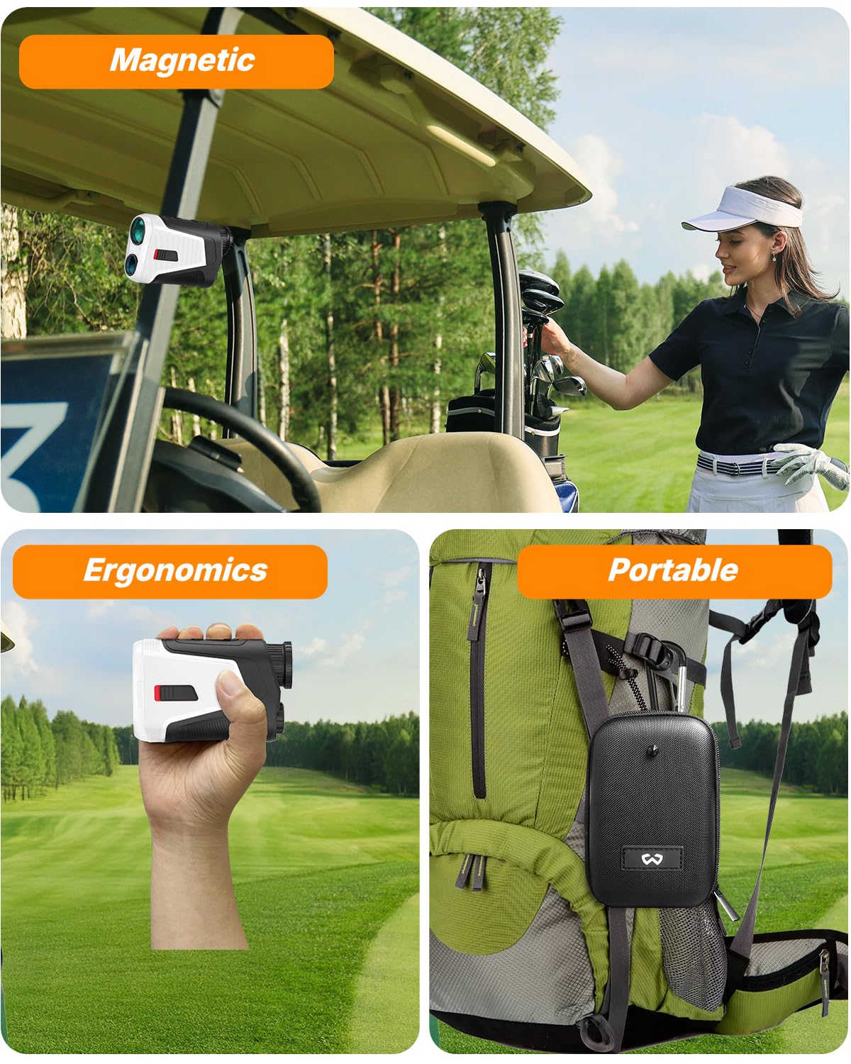 WOSPORTS Red OLED Display Golf Rangefinder with Slope, Ultra-Clear 1200 Yards 7X Magnification Laser Range Finder, Magnetic/Flag Pole Locking Vibration