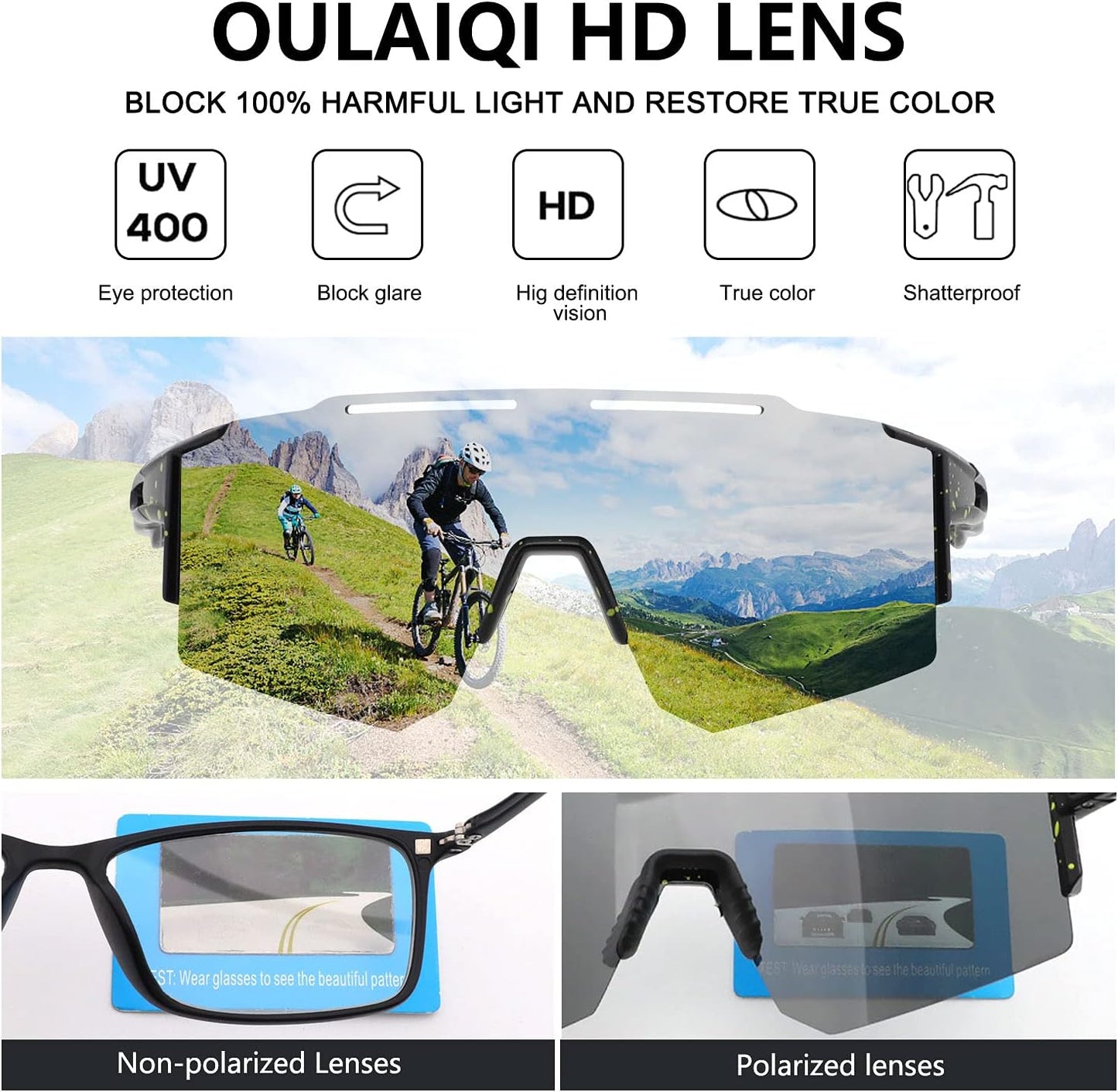 OULAIQI Cycling Sunglasses Polarized Sunglasses for Cycling Men Women with 1 Lens or 3 Interchangeable Lens Baseball Glasses