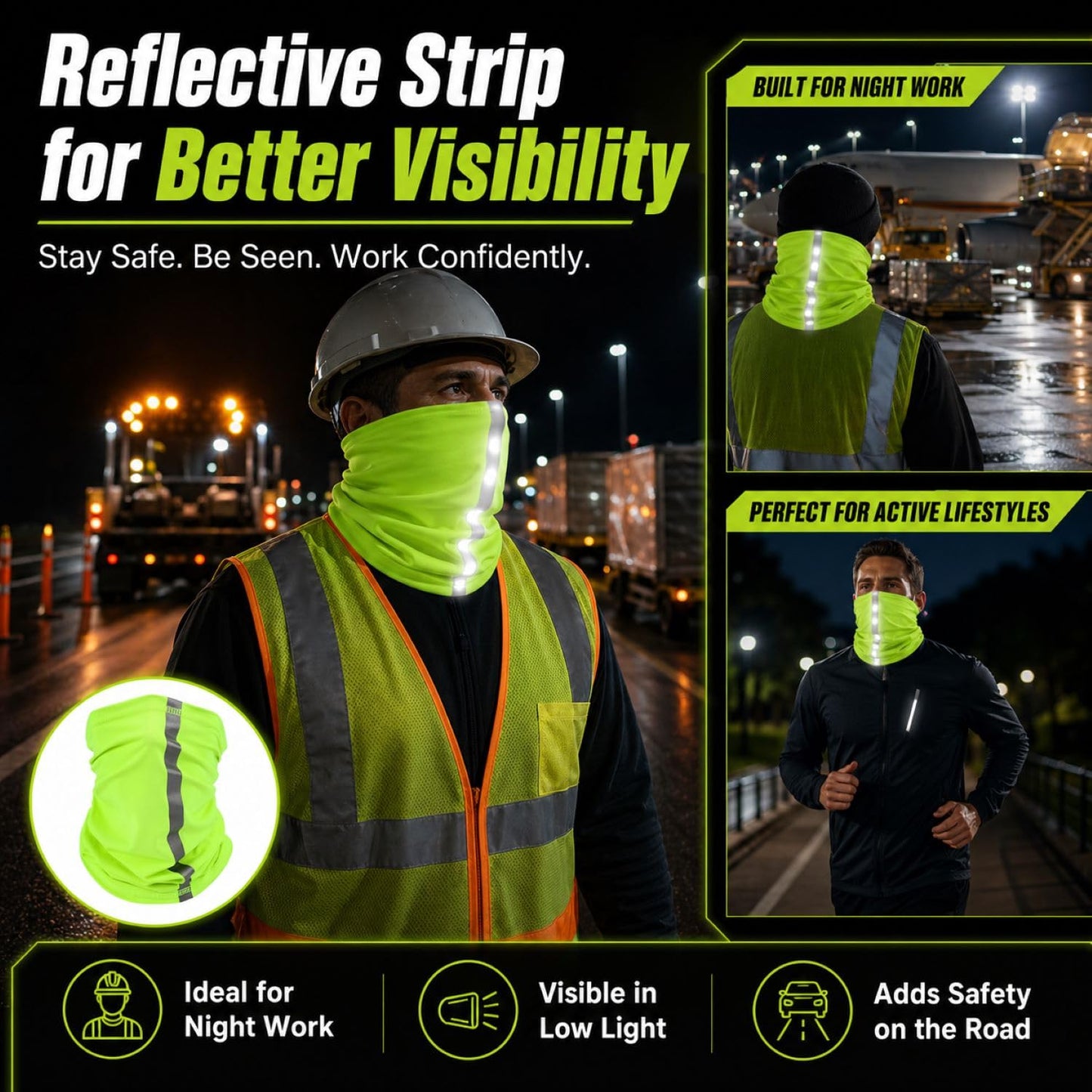 SATINIOR 4 Pcs Neck Gaiter Face Mask for Men Reflective Face Cover Scarf Summer UV Sun Protection Balaclava Bandana for Work(Green)