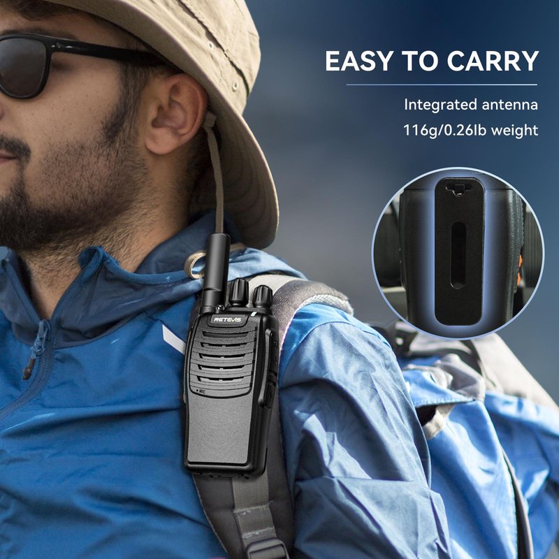 Retevis H-777 Rechargeable Walkie Talkies with Speaker Mic, Long Range 2 Way Radios, Portable FRS Two Way Radios with LED Flashlight(Black, 2 Pack)