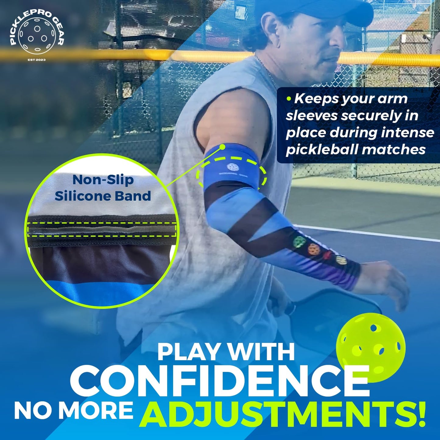 PickleProGear Pickleball Arm Sleeves M/L Size | Compression Fit, UV Protection | 5 Stylish Designs (Blue & Purple Arm Sleeves)