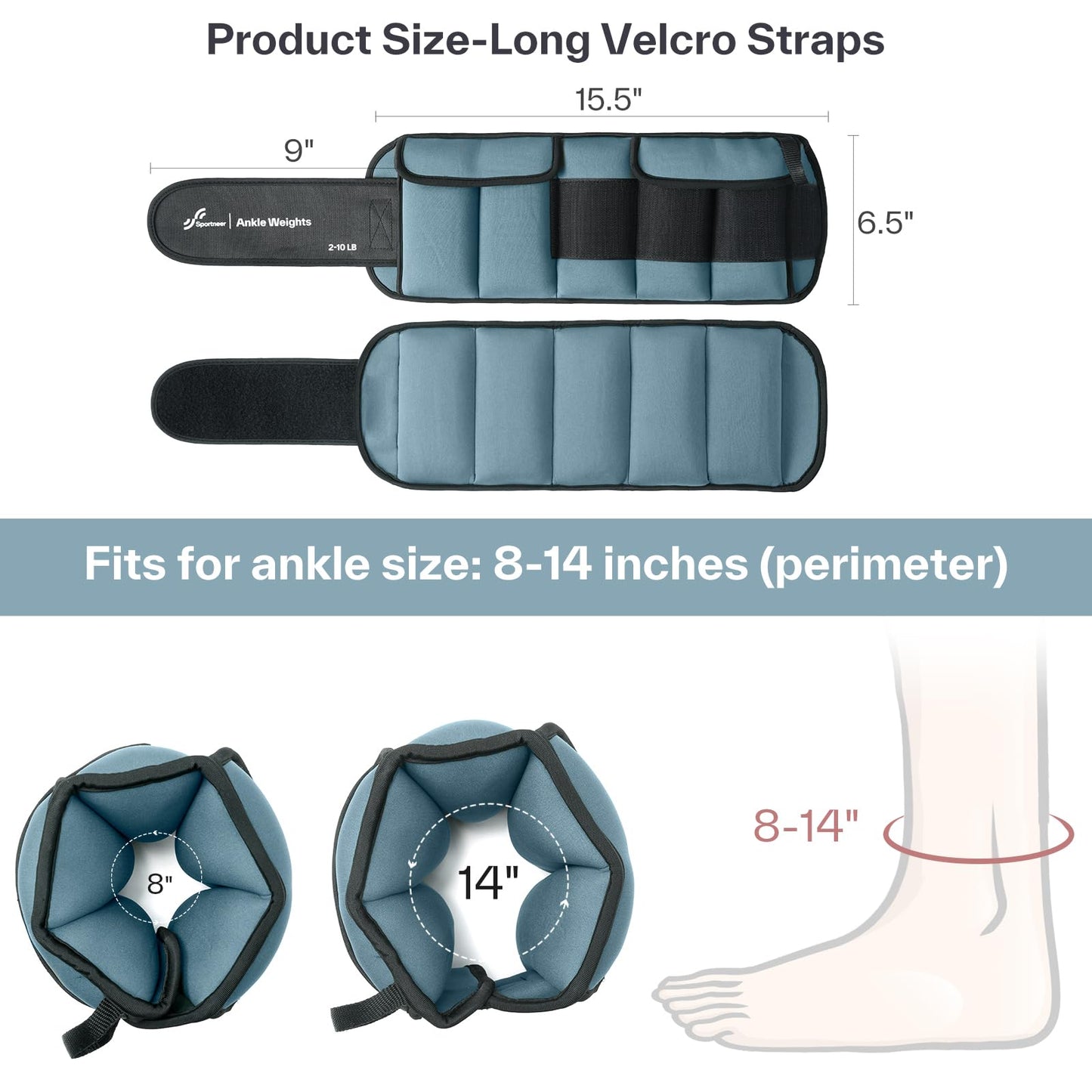 Sportneer Adjustable Ankle Weights for Women and Men 1 Pair of 4 8 12 16 20 LBS Heavy Weighted Leg Weights with Adjustable Straps, Strength Training Weights for Yoga, Aerobics, Gym, Fitness, Workout
