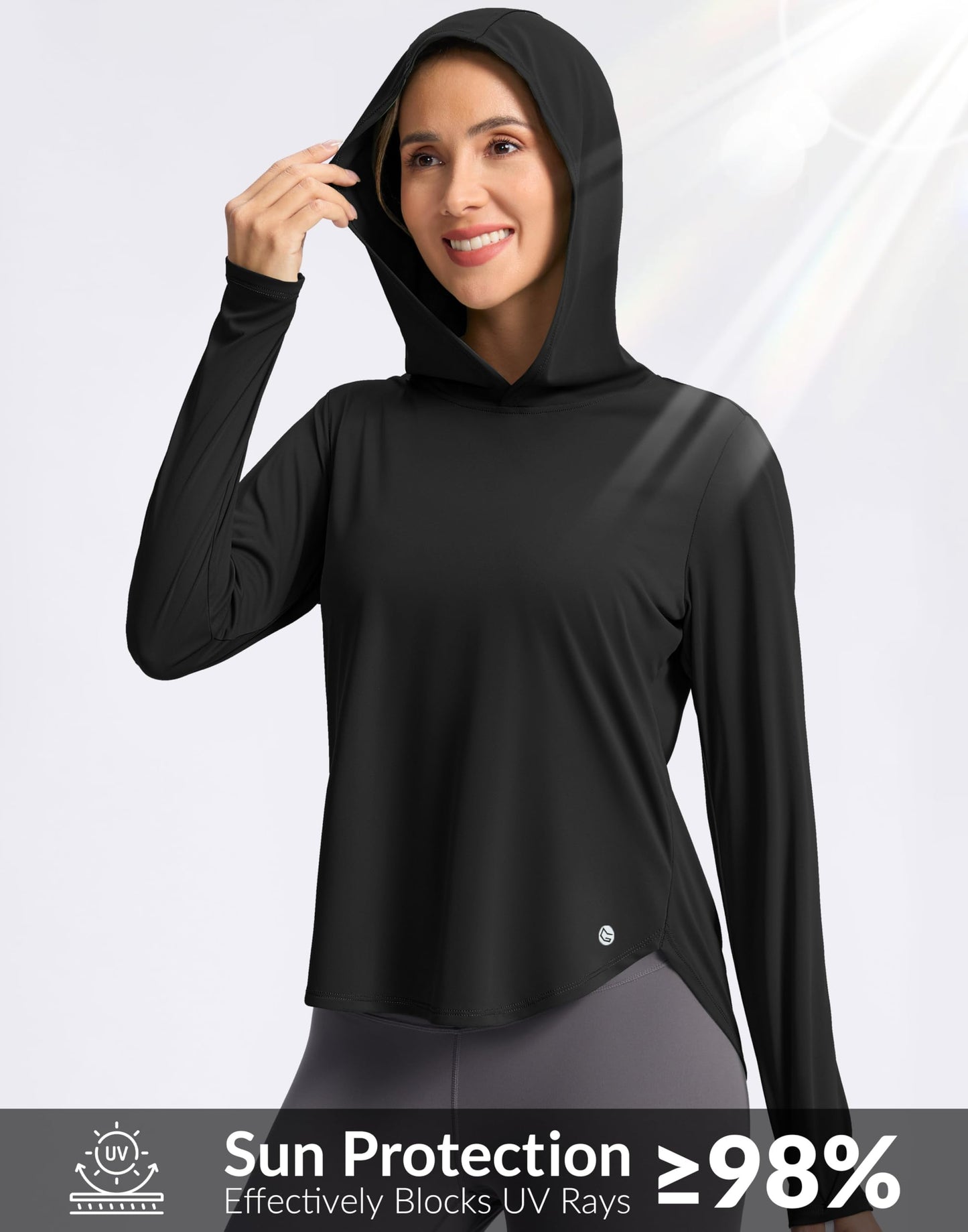 G Gradual Women's UPF 50+ Sun Shirt with Hoodie Long Sleeve UV Protection Shirts Lightweight Hiking Fishing Shirts for Women(Black,L)