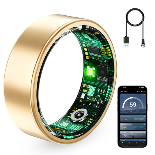 VAMOTRA Smart Ring for Women & Men, Fitness Tracker Ring with Heart Rate Monitor, HRV, Sleep Tracking, No Subscription Fee, 10ATM Waterproof Activity Ring for iPhone & Android (Gold, 8#)