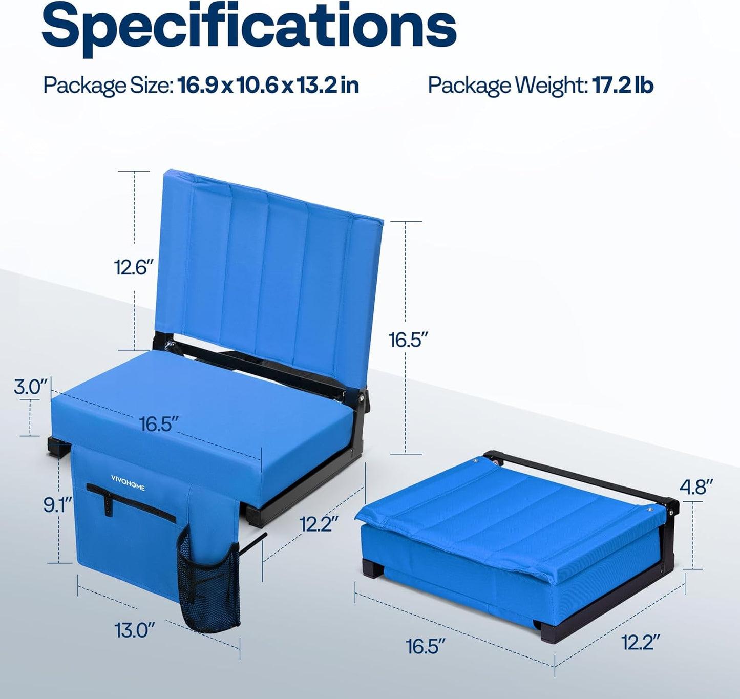 VIVOHOME Stadium Seats - Portable Bleacher Chairs with Back Support & Cup Holder | 2-Pack, Blue