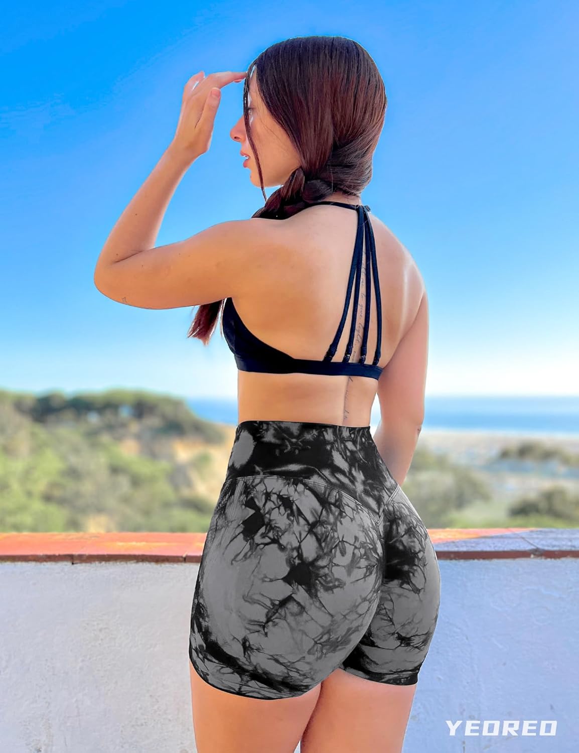 YEOREO Women's Workout Shorts - Seamless High-Waisted 3.6" Scrunch Gym & Yoga Biker Shorts