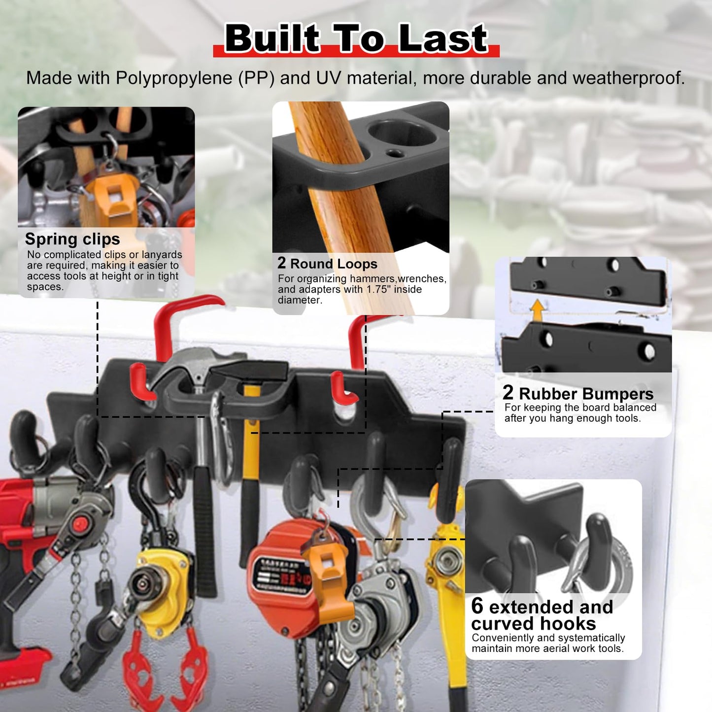 CNQLIS Lineman Tool Board Bucket Truck Tool Organizer for Bucket Hooks and Lineman Bucket Accessories Including 2PCS 2” and 2PCS 3” Aerial Bucket Hooks